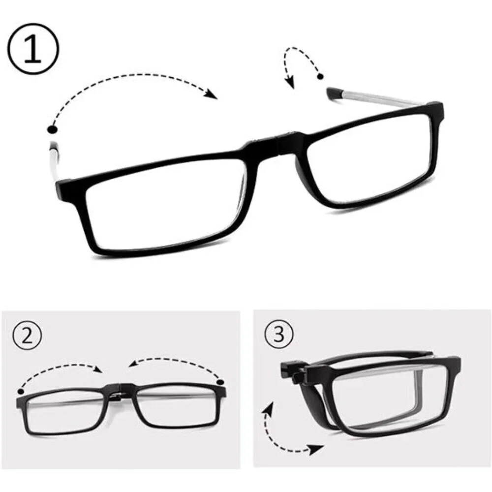 2-Pack Compact Folding Reading Glasses with Pouch Red & Black Travel Set X2.0Mag